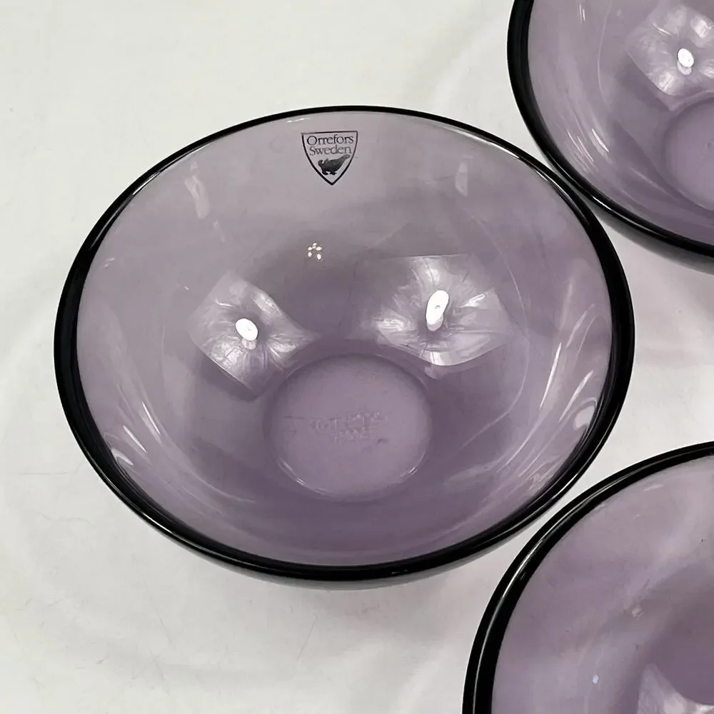 Orrefors Sweden Bowls Set of 4 Purple Amethyst Glass Dessert Serving Home Line